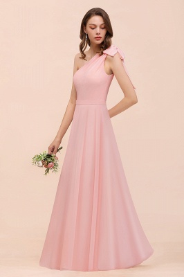One Shoulder Soft Chiffon Bridesmaid Dress Pink Maid of Honor Dress_7