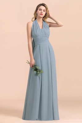 Grey Blue V-Neck Sleeveless Aline Wedding Guest Dress Simple Bridesmaid Dress Floor Length_8