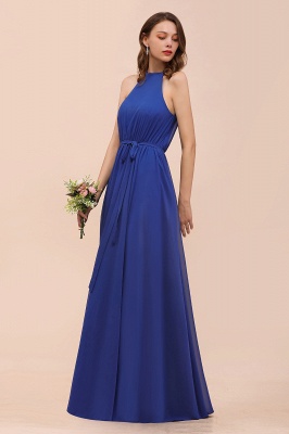 Королевское синее длинное платье для подружки невесты с лямкой на шее Алайн шифоновое свадебное платье для гостей_7