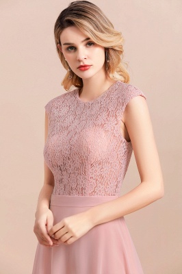 Elegant Dusty Pink Soft Lace Chiffon Evening Dress Sleveless Aline Bridesmaid Dress_8