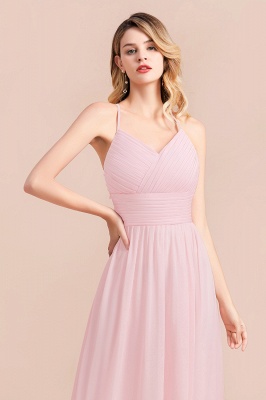 Romantic Spaghetti Straps Pink Chiffon Bridesmaid Dress Aline V-Neck Evening  Swing Dress_9