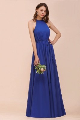 Royal Blue Neckholder langes Brautjungfernkleid Aline Chiffon Hochzeitsgastkleid_4