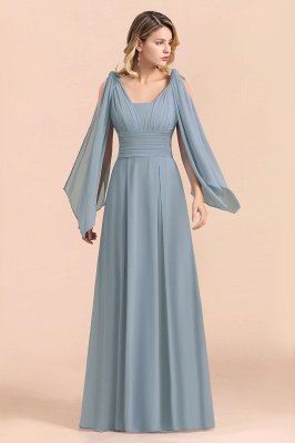 Grey Blue V-Neck Sleeveless Aline Wedding Guest Dress Simple Bridesmaid Dress Floor Length_4