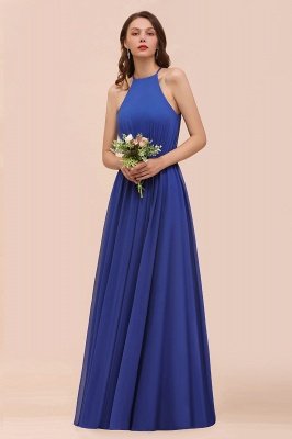 Royal Blue Neckholder langes Brautjungfernkleid Aline Chiffon Hochzeitsgastkleid_6