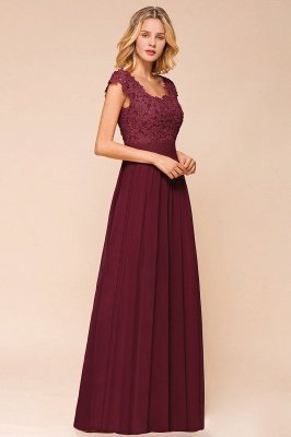 Burgundy Cap sleeves Lace Evening Gowns with Appliques | Chiffon Long Mother of the bride dress_13