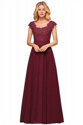 Burgundy Cap sleeves Lace Evening Gowns with Appliques | Chiffon Long Mother of the bride dress_3