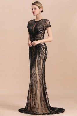 Роскошное черное платье для выпускного с длинными рукавами и бисером_4