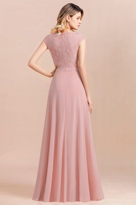 Elegant Dusty Pink Soft Lace Chiffon Evening Dress Sleveless Aline Bridesmaid Dress_3