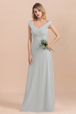 Серебряное простое свадебное платье с открытыми плечами и V-образным вырезом, Вечернее платье в пол_6