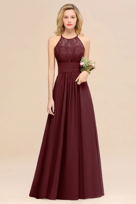 Purple Elegant Halter Hollow Lace Aline Maid of Honor Dress Floor Length Chiffon Bridesmaid Dress_10
