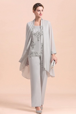 Silver Floral Lace Appliques Jumpsuit Mother of the Bride Dress_5