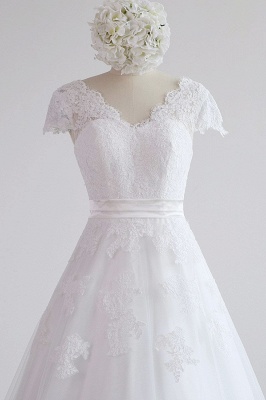 Cap sleeves Round neck White Lace Princess Wedding Dresses_5