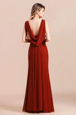Темно-красное платье для свадебной вечеринки с V-образным вырезом Платье для подружки невесты без рукавов с накидкой_3