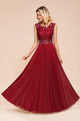 Arla | Trendy Round neck Beaded Burgundy Lace Bridesmaid Dress with Belt_5