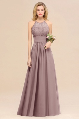 Purple Elegant Halter Hollow Lace Aline Maid of Honor Dress Floor Length Chiffon Bridesmaid Dress_37