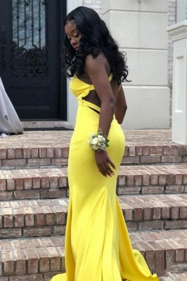 Sexy Backless V-neck daffodil Affordable Mermaid Prom Dress Online_2