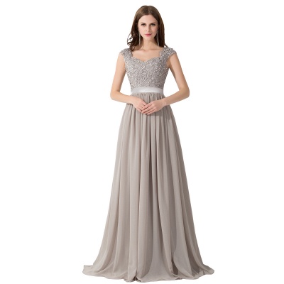 ADA | A-line V Neck Chiffon Bridesmaid Dress with Appliques_1
