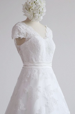 Cap sleeves Round neck White Lace Princess Wedding Dresses_6