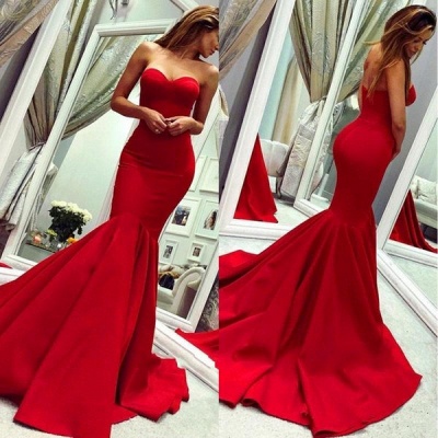 Sey Red Satin Mermaid Sleeveless Sweetheart Floor Length Backless Prom Dresses | Evening Gowns With Zipper_3