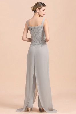 Silver Chiffon Motherr of the Bride Dress Lace Appliques JumpSuit with Long Sleeves_11