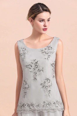 Silver Floral Lace Appliques Jumpsuit Mother of the Bride Dress_9