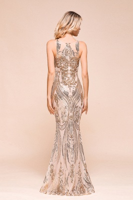 Sparkle Sequined High neck Sleevelss Rose Gold Mermaid Long Evening Dresses_3