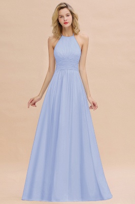 Stylish Sky Blue Halter Soft Chiffon Bridesmaid Dress Aline Evening Swing Dress_22