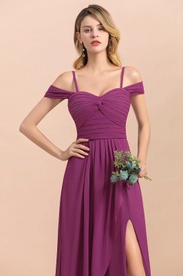 Charming Off Shoulder Chiffon Aline Bridesmaid Dress Wedding Guest Dress with Side Slit_9