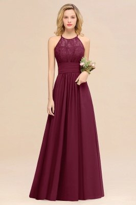 Purple Elegant Halter Hollow Lace Aline Maid of Honor Dress Floor Length Chiffon Bridesmaid Dress_44