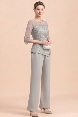 Elegant 3/4 Sleeves Silver Jumpt Suit Wedding Wear for Mother of the Bride_7