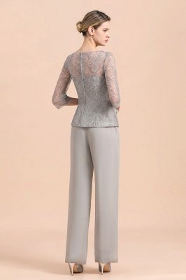 Elegant 3/4 Sleeves Silver Jumpt Suit Wedding Wear for Mother of the Bride_3