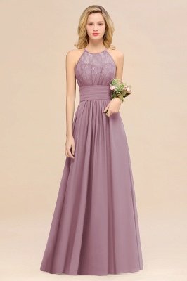 Purple Elegant Halter Hollow Lace Aline Maid of Honor Dress Floor Length Chiffon Bridesmaid Dress_43