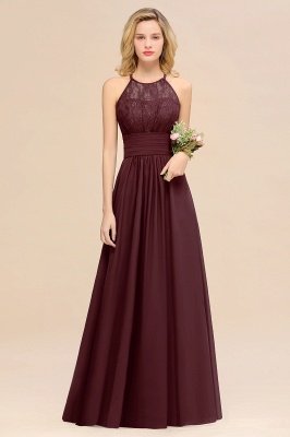 Purple Elegant Halter Hollow Lace Aline Maid of Honor Dress Floor Length Chiffon Bridesmaid Dress_47
