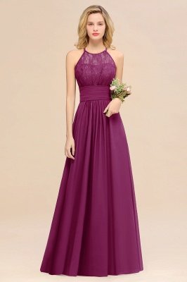 Purple Elegant Halter Hollow Lace Aline Maid of Honor Dress Floor Length Chiffon Bridesmaid Dress_42