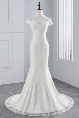 Элегантное белое свадебное платье в стиле русалки с открытыми плечами_1