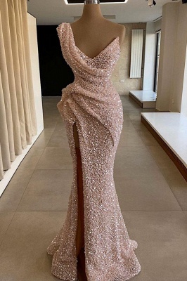 Sparkle One shoulder Sleeveless Sequined Mermaid Prom Dress_1