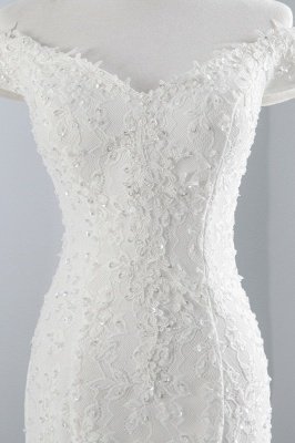 Elegante vestido de novia de columna de sirena blanca con hombros descubiertos_6