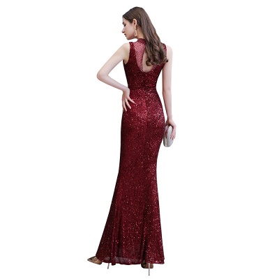 Elegant Illusion neck Burgundy Sleeveless Mermaid Prom Dress_12