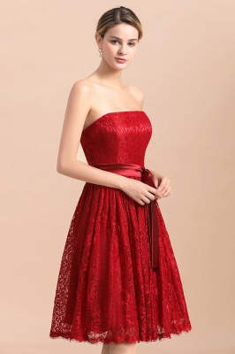 Strapless Red Evening Dress Satin Aline Wedding Guest Dress_9