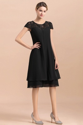 Black Short Sleeves Lace Wedding Party Dress Chiffon Knee Length Dress_9