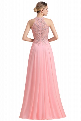 Modest Pink Pears Beaded A-line Halter Bridesmaid Dresses_23