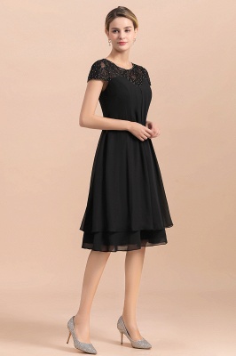 Black Short Sleeves Lace Wedding Party Dress Chiffon Knee Length Dress_5