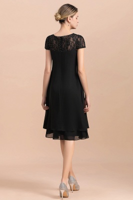 Black Short Sleeves Lace Wedding Party Dress Chiffon Knee Length Dress_10