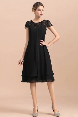 Black Short Sleeves Lace Wedding Party Dress Chiffon Knee Length Dress_4