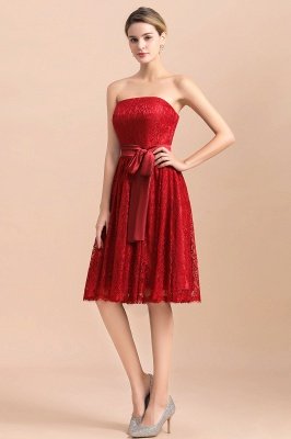 Vestido de noche rojo sin tirantes Vestido de boda de satén Aline_4