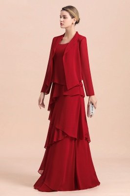 Ruby Chiffon Two-pieces Ruffles Long sleeves Mother of the Bride Dress_4