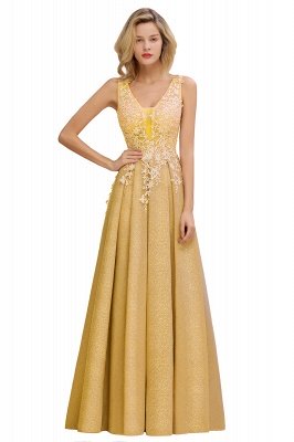 Rebacca | A-Line V-neck Floor-Length Tulle Sequined Prom Dresses_3