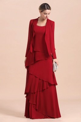 Ruby Chiffon Two-pieces Ruffles Long sleeves Mother of the Bride Dress_5