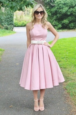 Светло-розовое летнее платье без рукавов с поясом_1