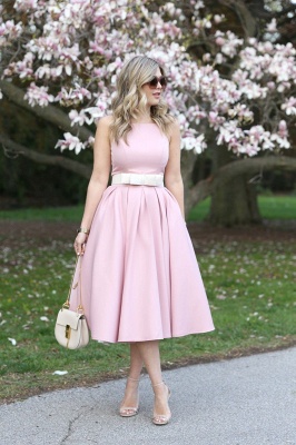 Светло-розовое летнее платье без рукавов с поясом_2